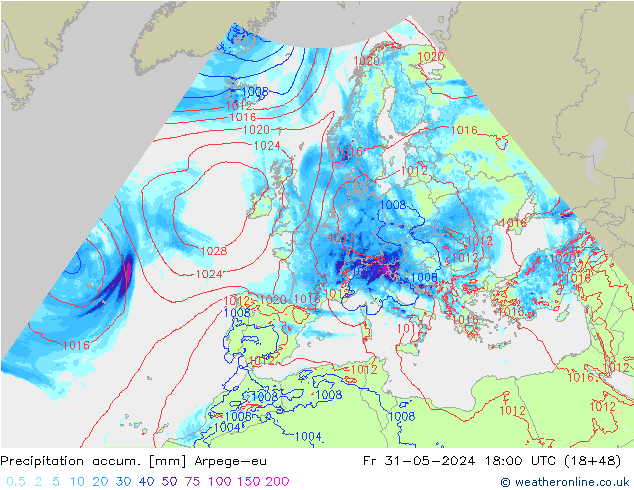 Precipitation accum. Arpege-eu pt. 31.05.2024 18 UTC