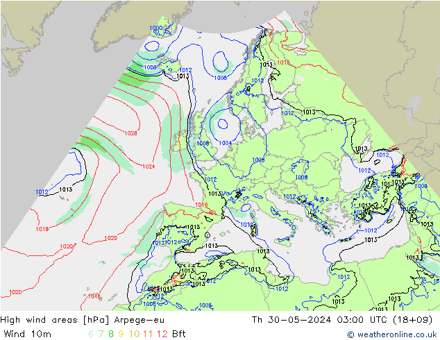 yüksek rüzgarlı alanlar Arpege-eu Per 30.05.2024 03 UTC