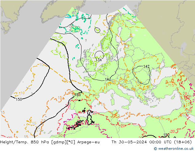 Height/Temp. 850 гПа Arpege-eu чт 30.05.2024 00 UTC