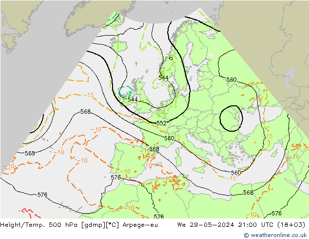 Yükseklik/Sıc. 500 hPa Arpege-eu Çar 29.05.2024 21 UTC