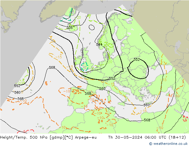 Height/Temp. 500 hPa Arpege-eu  30.05.2024 06 UTC