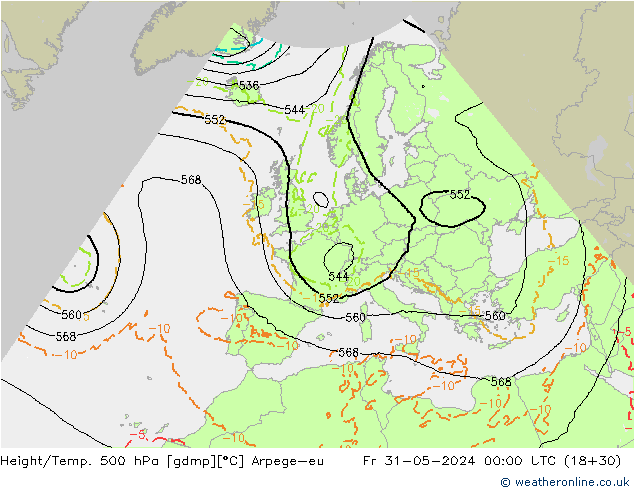 Yükseklik/Sıc. 500 hPa Arpege-eu Cu 31.05.2024 00 UTC