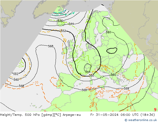 Geop./Temp. 500 hPa Arpege-eu vie 31.05.2024 06 UTC