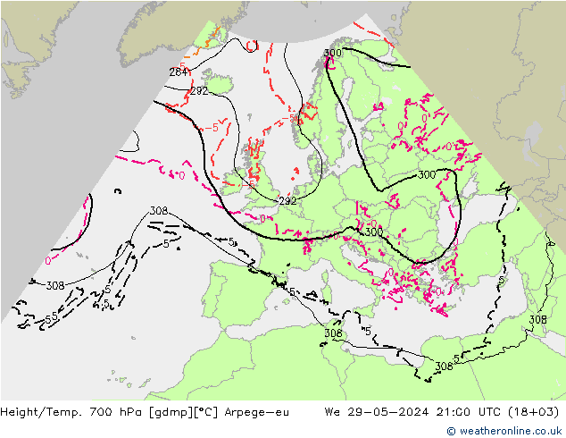 Yükseklik/Sıc. 700 hPa Arpege-eu Çar 29.05.2024 21 UTC