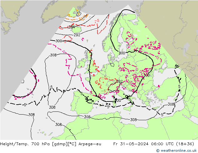 Height/Temp. 700 hPa Arpege-eu Fr 31.05.2024 06 UTC