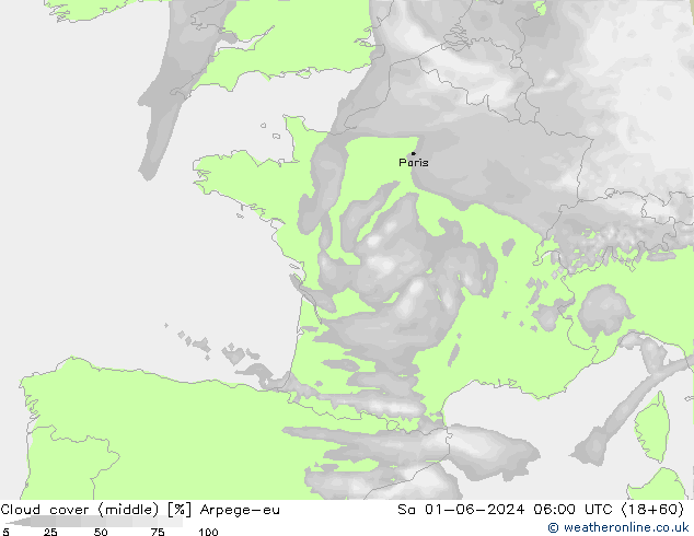 oblačnosti uprostřed Arpege-eu So 01.06.2024 06 UTC