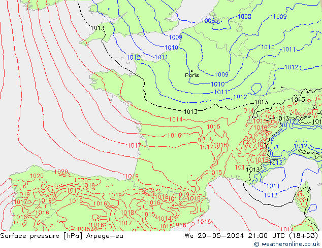 Surface pressure Arpege-eu We 29.05.2024 21 UTC