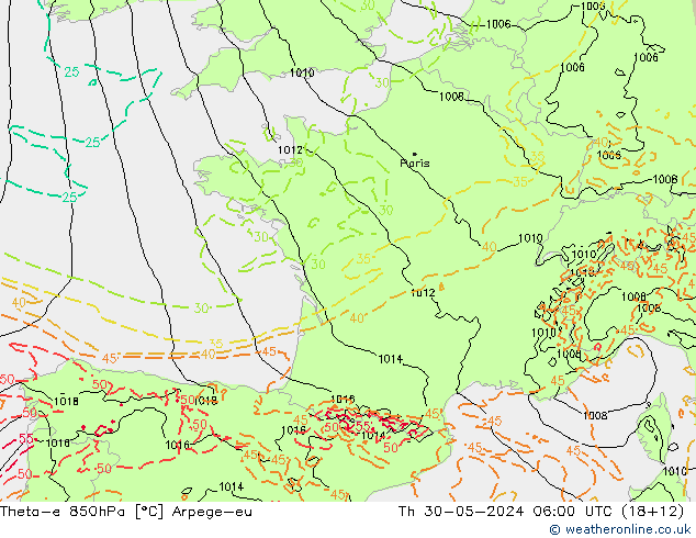 Theta-e 850hPa Arpege-eu Th 30.05.2024 06 UTC