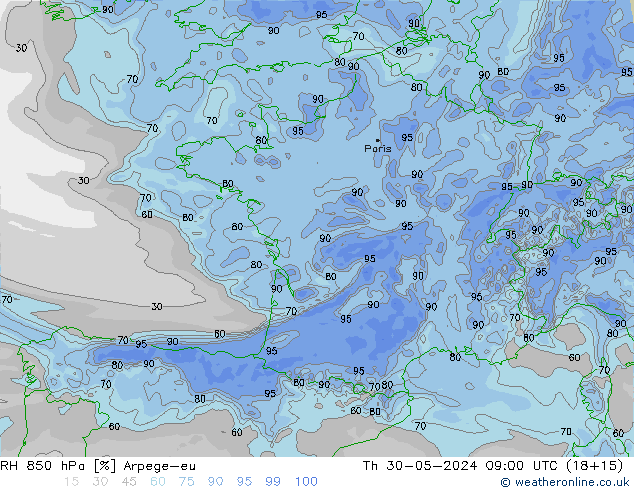 850 hPa Nispi Nem Arpege-eu Per 30.05.2024 09 UTC