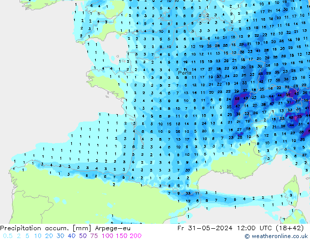 Precipitation accum. Arpege-eu Sex 31.05.2024 12 UTC