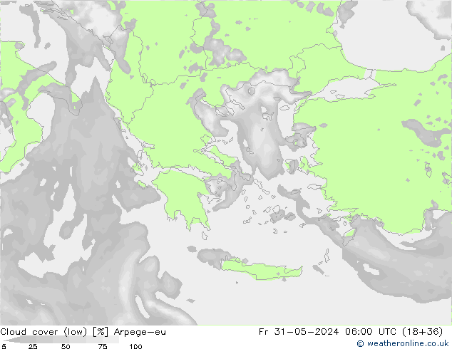 Bewolking (Laag) Arpege-eu vr 31.05.2024 06 UTC