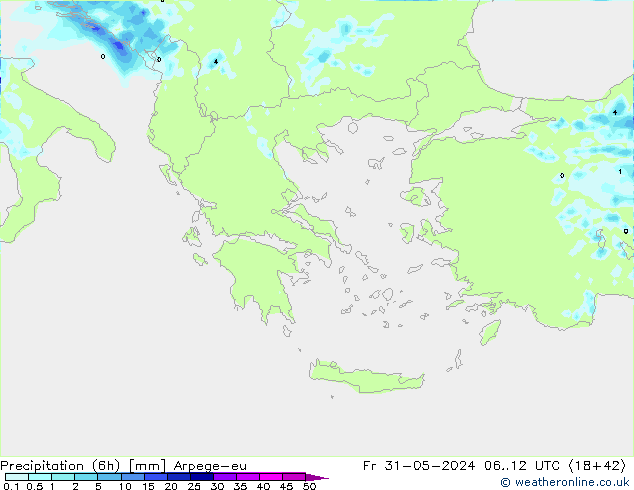 Precipitation (6h) Arpege-eu Pá 31.05.2024 12 UTC