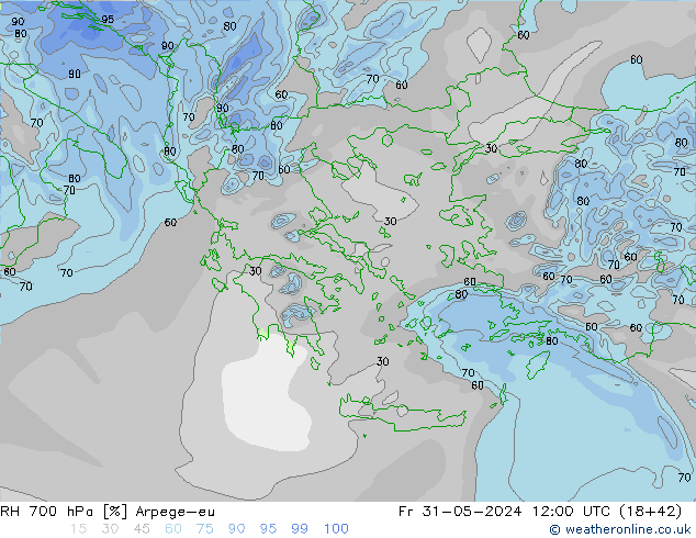 RH 700 hPa Arpege-eu Fr 31.05.2024 12 UTC