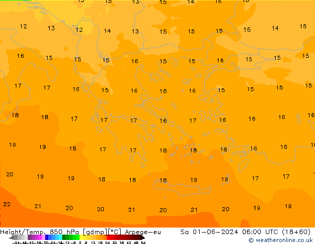 Height/Temp. 850 гПа Arpege-eu сб 01.06.2024 06 UTC