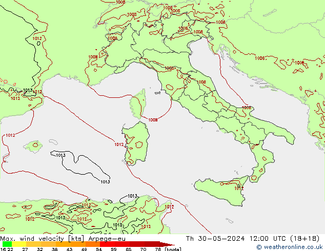 Max. wind snelheid Arpege-eu do 30.05.2024 12 UTC