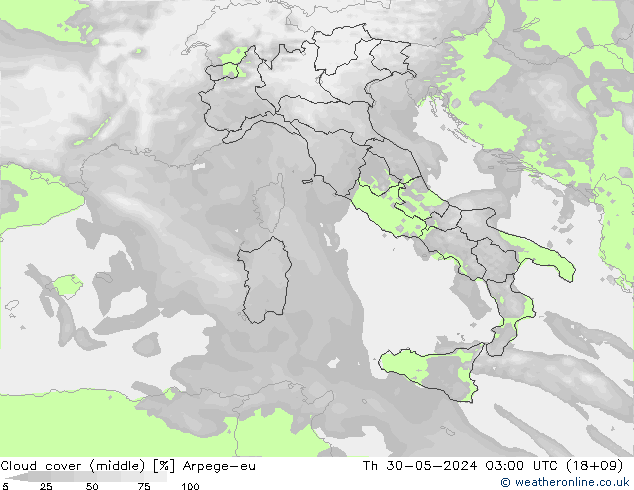 Cloud cover (middle) Arpege-eu Th 30.05.2024 03 UTC