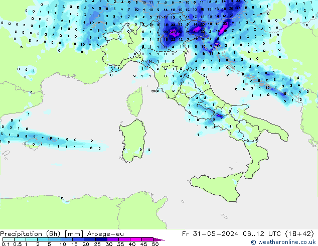 Yağış (6h) Arpege-eu Cu 31.05.2024 12 UTC