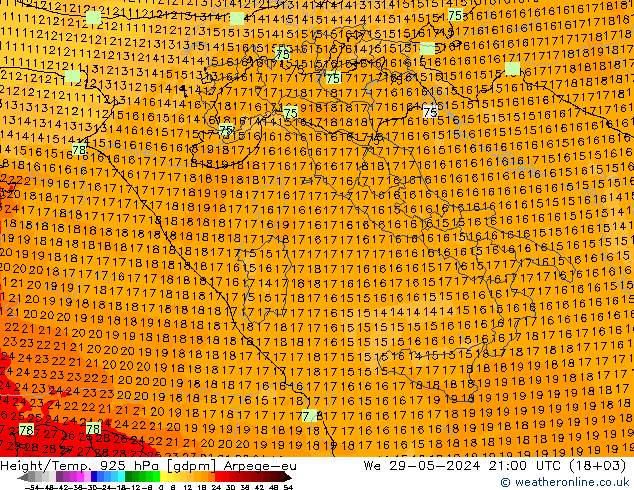 Height/Temp. 925 гПа Arpege-eu ср 29.05.2024 21 UTC