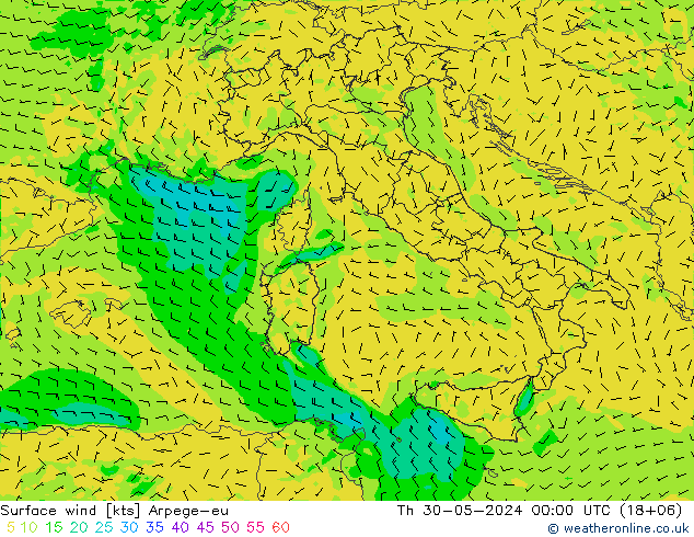 Wind 10 m Arpege-eu do 30.05.2024 00 UTC