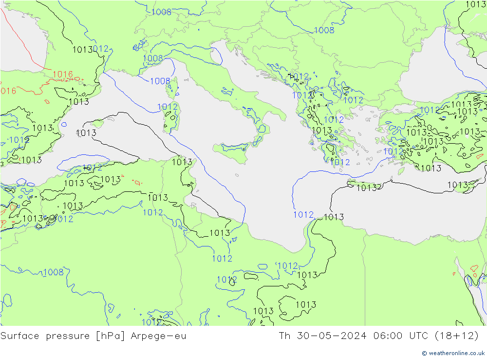 приземное давление Arpege-eu чт 30.05.2024 06 UTC