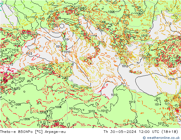 Theta-e 850hPa Arpege-eu Per 30.05.2024 12 UTC