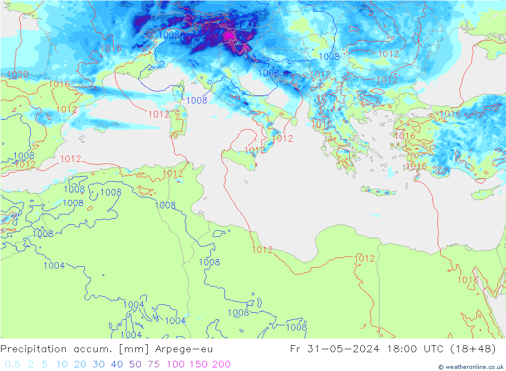 Precipitation accum. Arpege-eu ven 31.05.2024 18 UTC