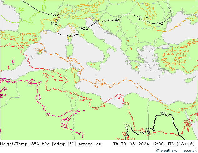 Height/Temp. 850 hPa Arpege-eu Th 30.05.2024 12 UTC