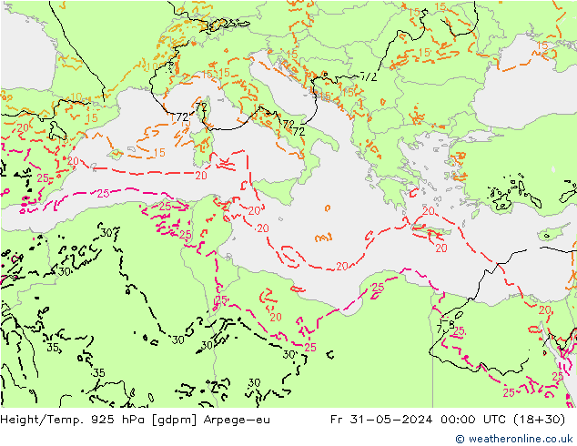 Geop./Temp. 925 hPa Arpege-eu vie 31.05.2024 00 UTC