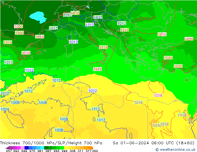 700-1000 hPa Kalınlığı Arpege-eu Cts 01.06.2024 06 UTC