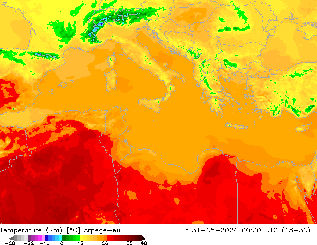 Temperatura (2m) Arpege-eu vie 31.05.2024 00 UTC