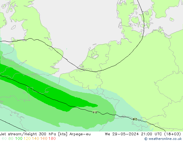 Jet stream/Height 300 hPa Arpege-eu We 29.05.2024 21 UTC