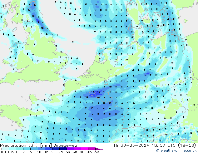 降水量 (6h) Arpege-eu 星期四 30.05.2024 00 UTC