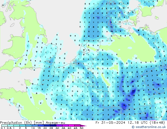 Precipitation (6h) Arpege-eu Pá 31.05.2024 18 UTC