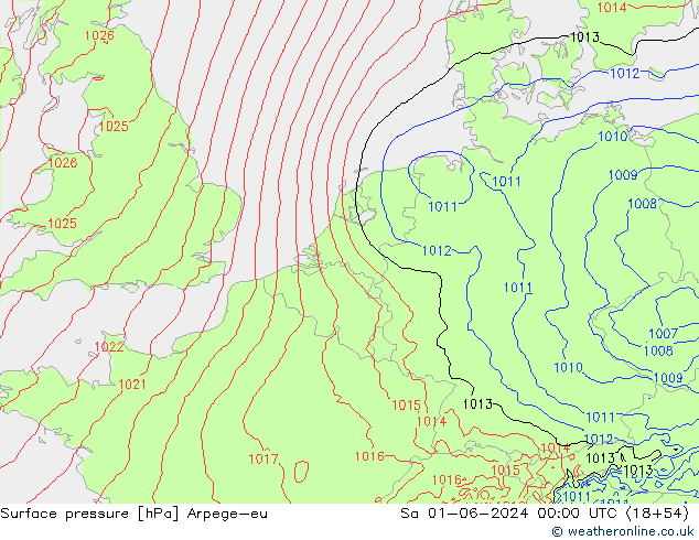 Pressione al suolo Arpege-eu sab 01.06.2024 00 UTC