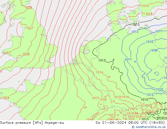 Atmosférický tlak Arpege-eu So 01.06.2024 06 UTC