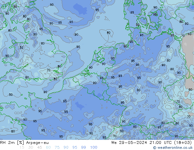 RH 2m Arpege-eu We 29.05.2024 21 UTC