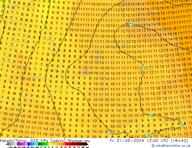 Height/Temp. 925 hPa Arpege-eu pt. 31.05.2024 12 UTC