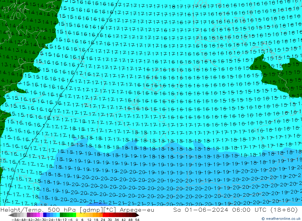 Yükseklik/Sıc. 500 hPa Arpege-eu Cts 01.06.2024 06 UTC