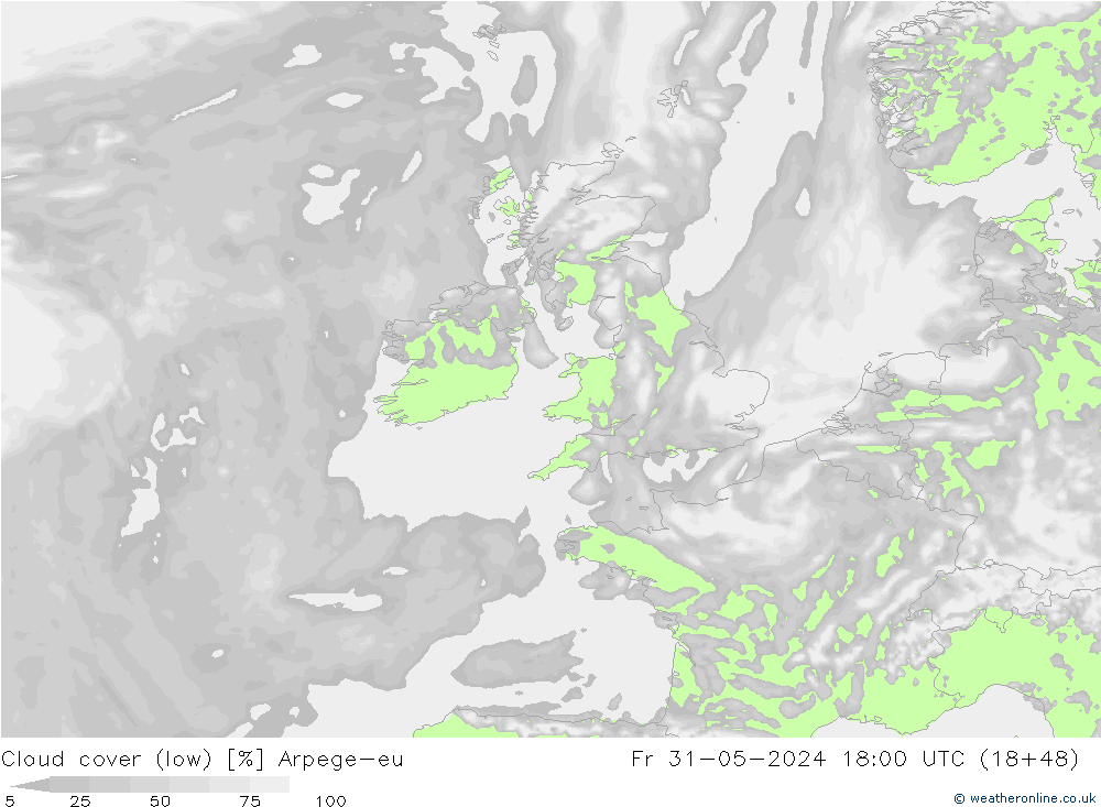 Bewolking (Laag) Arpege-eu vr 31.05.2024 18 UTC