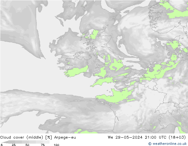 oblačnosti uprostřed Arpege-eu St 29.05.2024 21 UTC