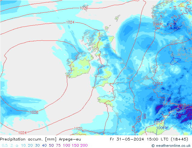 Precipitation accum. Arpege-eu  31.05.2024 15 UTC