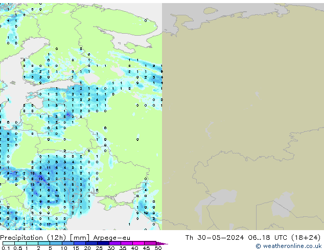 осадки (12h) Arpege-eu чт 30.05.2024 18 UTC