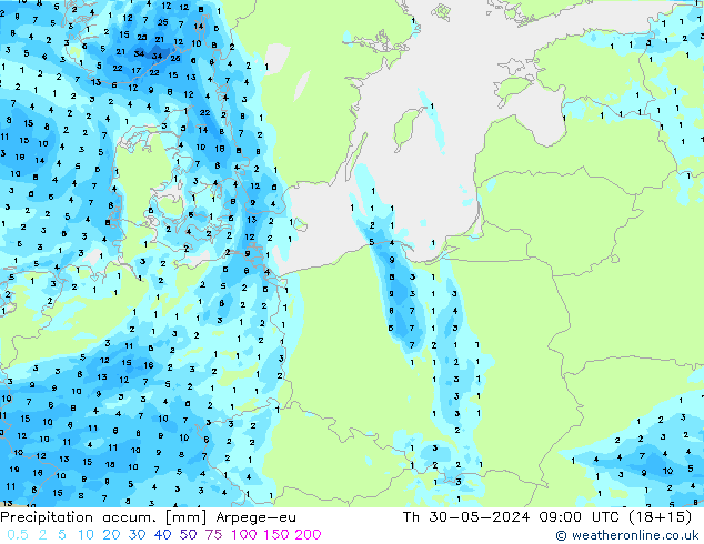 Totale neerslag Arpege-eu do 30.05.2024 09 UTC