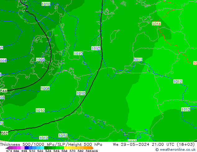 Thck 500-1000hPa Arpege-eu St 29.05.2024 21 UTC