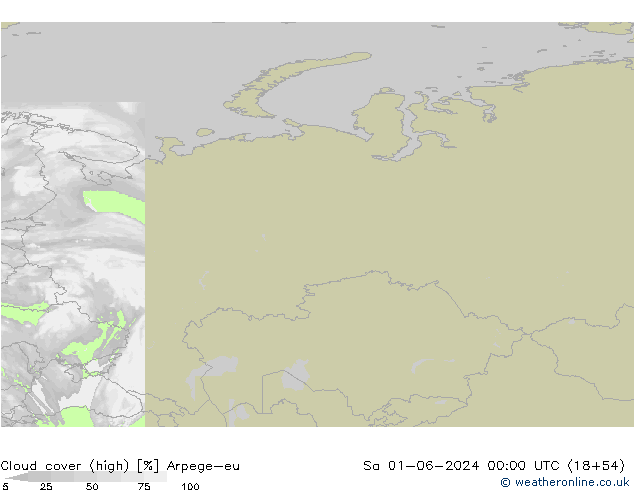 Cloud cover (high) Arpege-eu Sa 01.06.2024 00 UTC