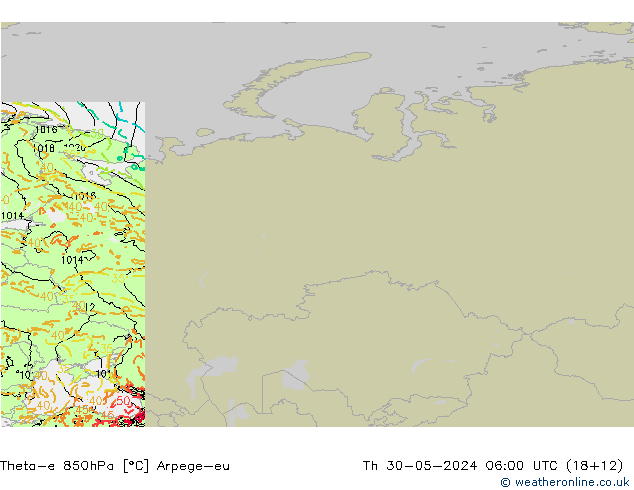 Theta-e 850hPa Arpege-eu czw. 30.05.2024 06 UTC