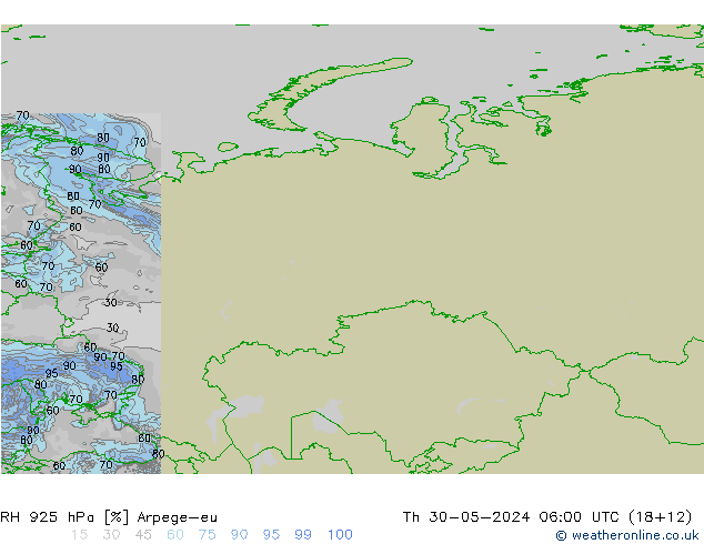 RH 925 hPa Arpege-eu czw. 30.05.2024 06 UTC