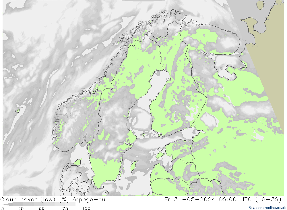 nízká oblaka Arpege-eu Pá 31.05.2024 09 UTC