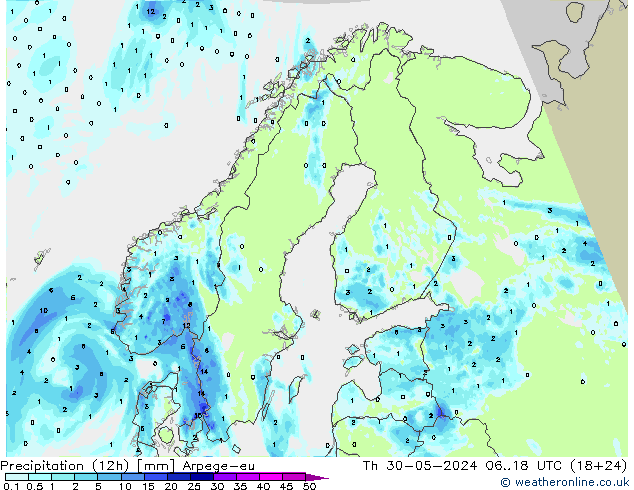 Precipitation (12h) Arpege-eu Th 30.05.2024 18 UTC