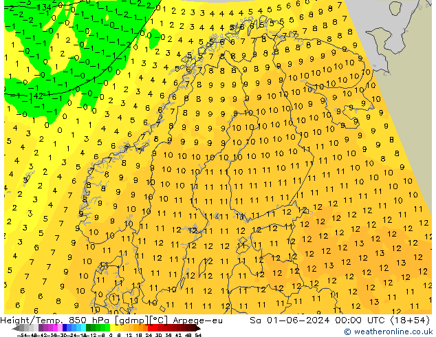 Height/Temp. 850 hPa Arpege-eu Sáb 01.06.2024 00 UTC